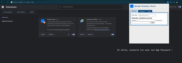 capture d'écran montrant bluesky poster prêt à se connecter