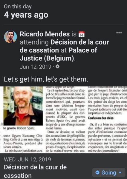 Mémoire de l'évent Facebook de il y a 4 ans jugement de Robert Spatz.