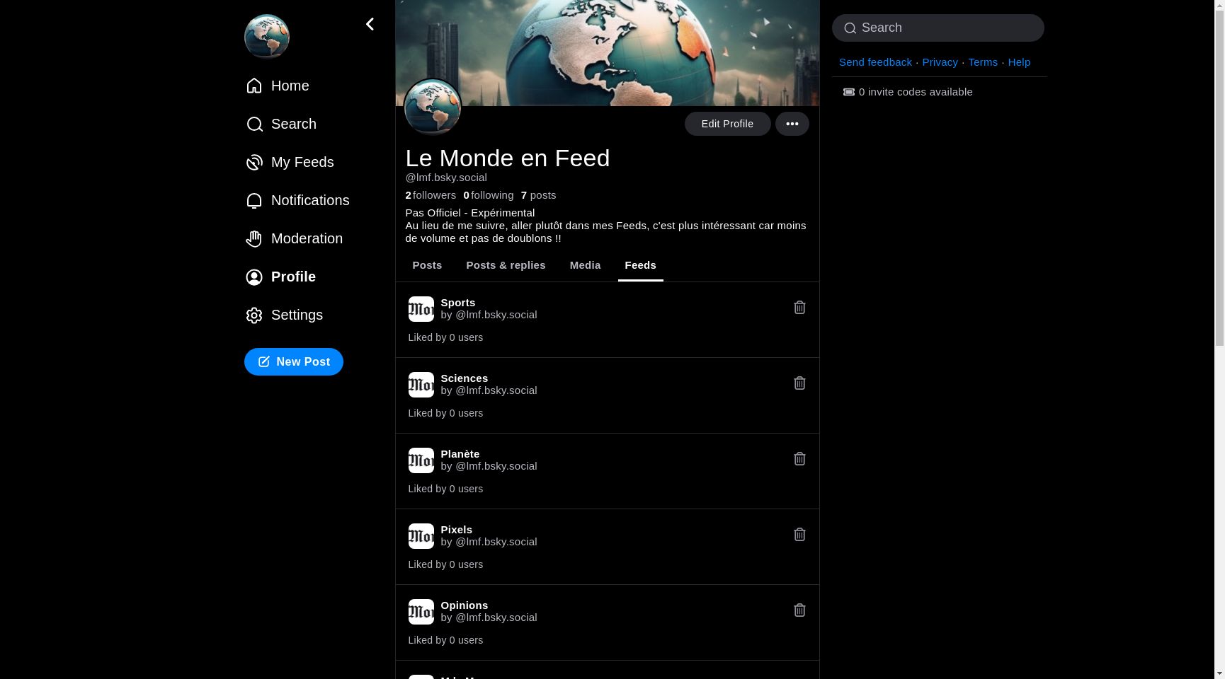 Vue du compte sur bluesky