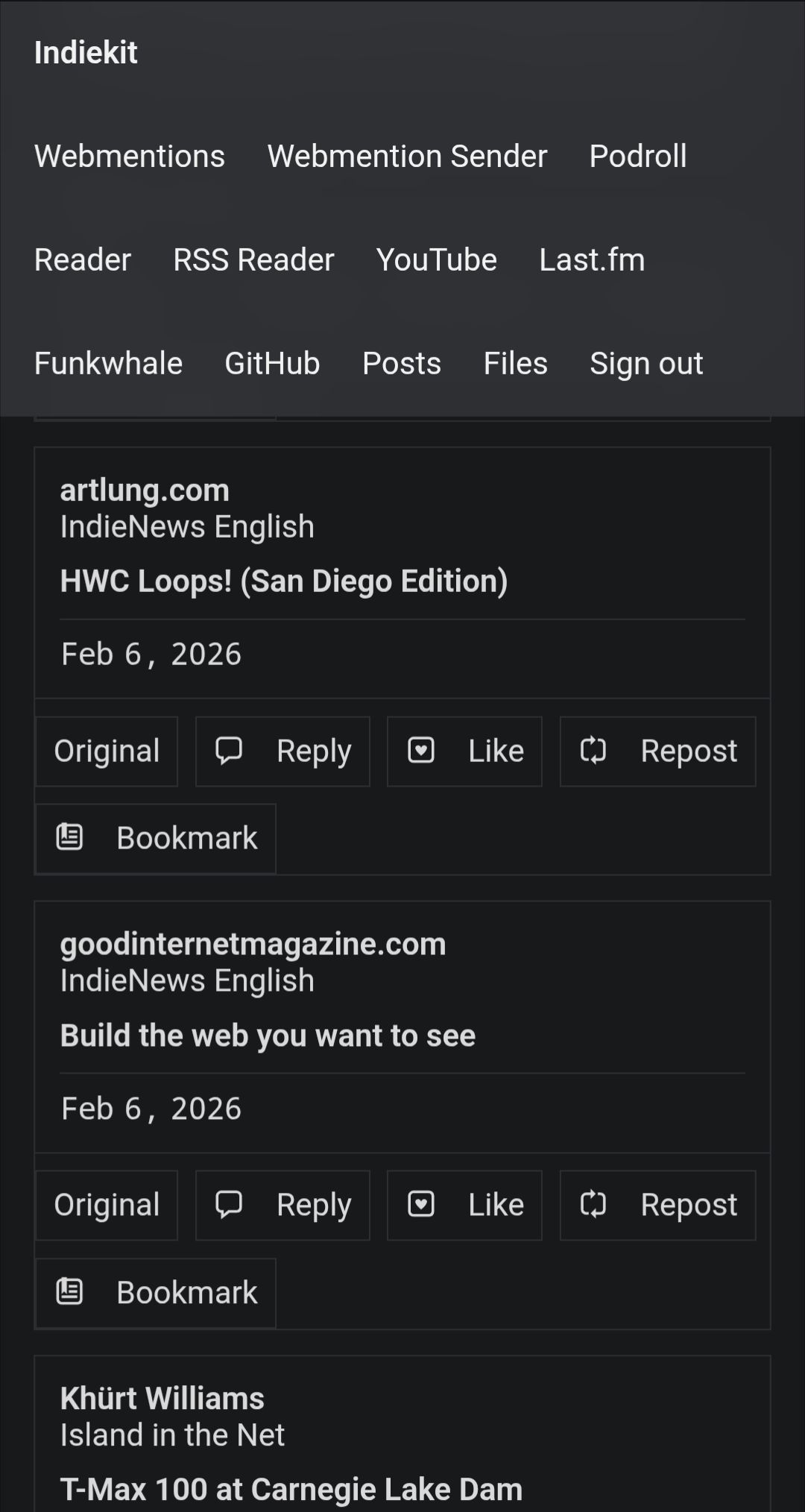 screenshot of microsub indiekit reader