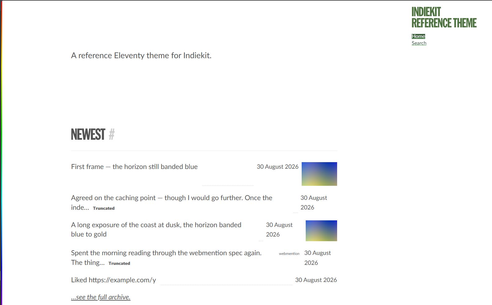 Screenshot of a very rough Eleventy 4 theme for indiekit !