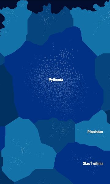 The link leads to a #dataviz of the github coding landscape&10;Shades of blue differentiate different coding languages and by zooming in, one can explore different github repositories. 