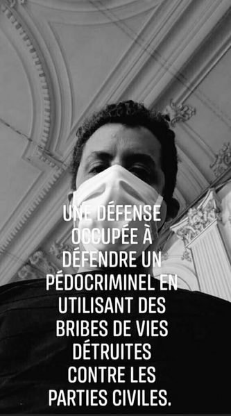 Photo de moi à la cour de Liège, avec un masque Covid-19 