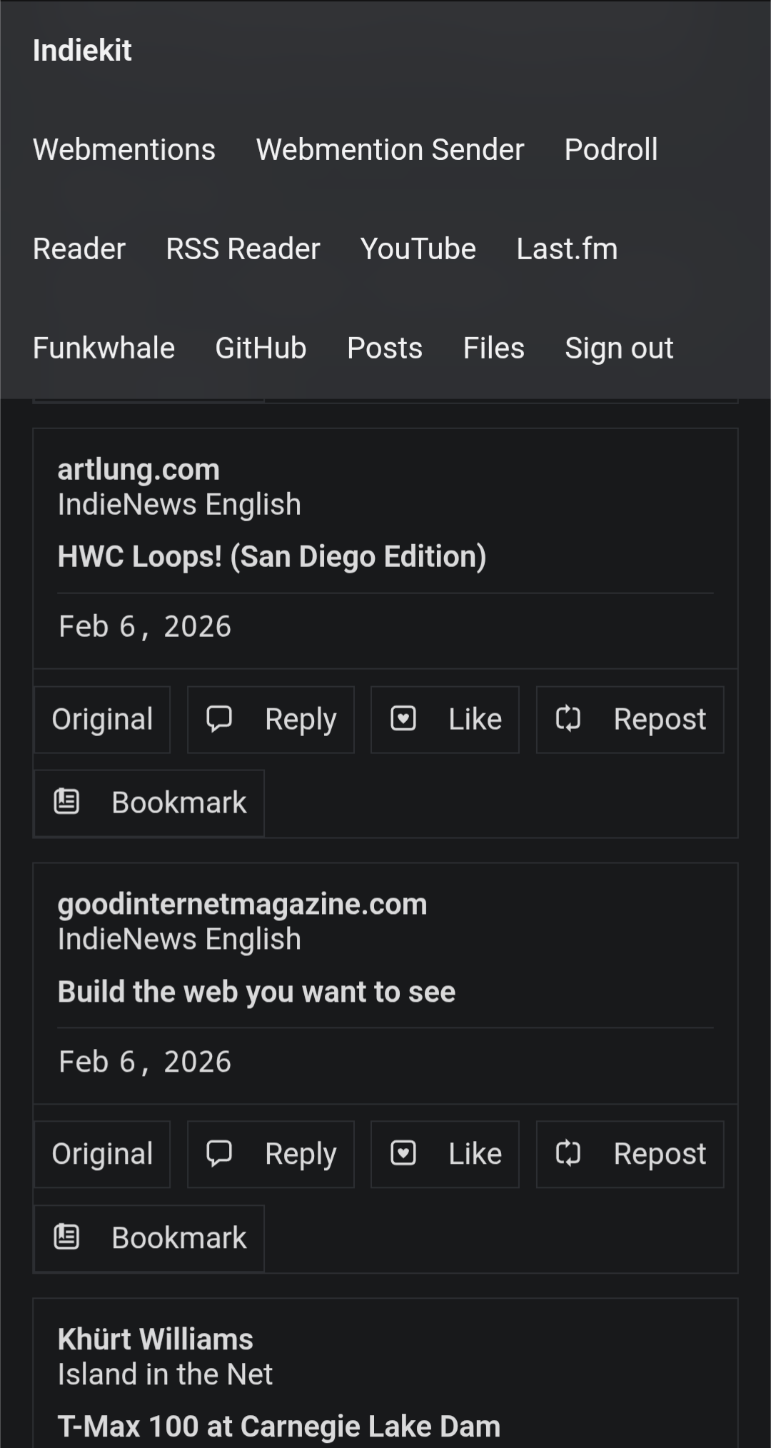 screenshot of microsub indiekit reader