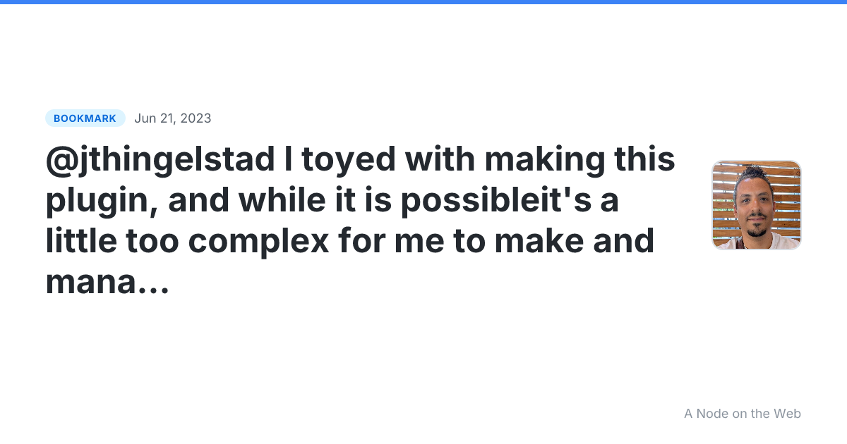 @jthingelstad I toyed with making this plugin, and while it is possibleit's a little too complex for me to make and manage. However, in the process, I worked through an easy way for you to DIY it. Go to Design Settings in Micro.blog Click Edit custom themes Click New Plugin Name it "Nostr Verific...