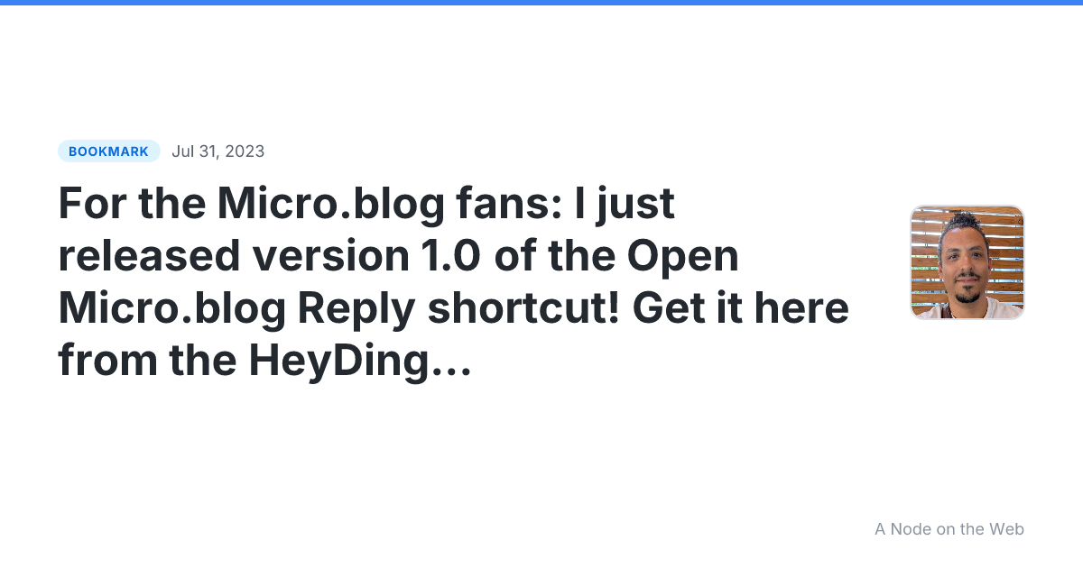 For the Micro.blog fans: I just released version 1.0 of the Open Micro.blog Reply shortcut! Get it here from the HeyDingus Shortcuts Library. Ever have trouble getting back to the conversation from a reply you made thats on your Micro.blog site? This shortcut will bring you right there!