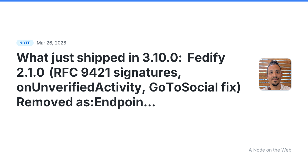 What just shipped in 3.10.0: Fedify 2.1.0 (RFC 9421 signatur...