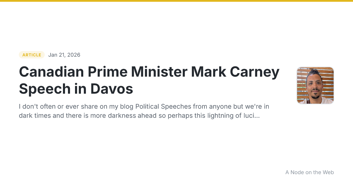 Canadian Prime Minister Mark Carney Speech in Davos