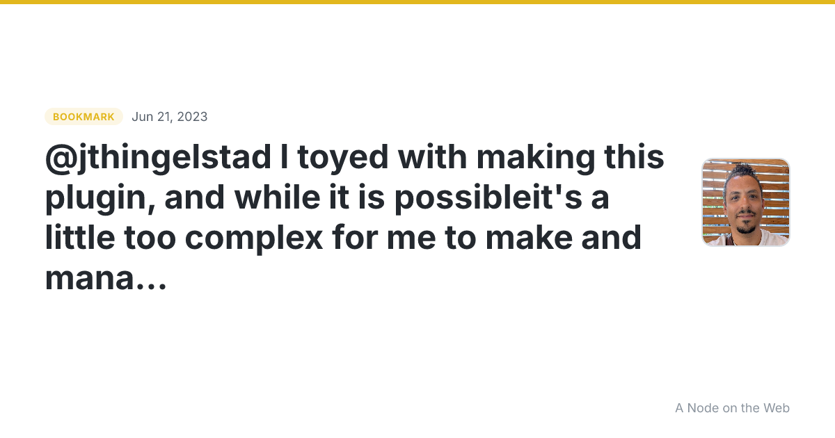 @jthingelstad I toyed with making this plugin, and while it is possibleit's a little too complex for me to make and manage. However, in the process, I worked through an easy way for you to DIY it. Go to Design Settings in Micro.blog Click Edit custom themes Click New Plugin Name it "Nostr Verific...