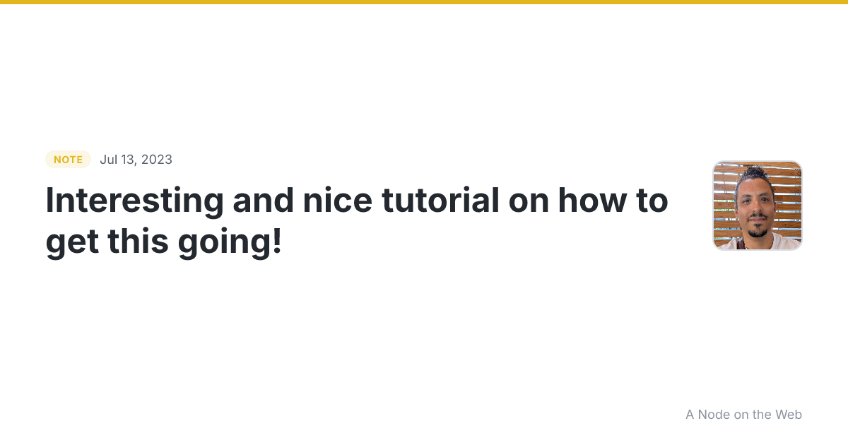 Interesting and nice tutorial on how to get this going! Sett...