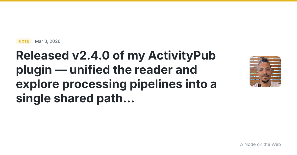 Released v2.4.0 of my ActivityPub plugin — unified the reade...