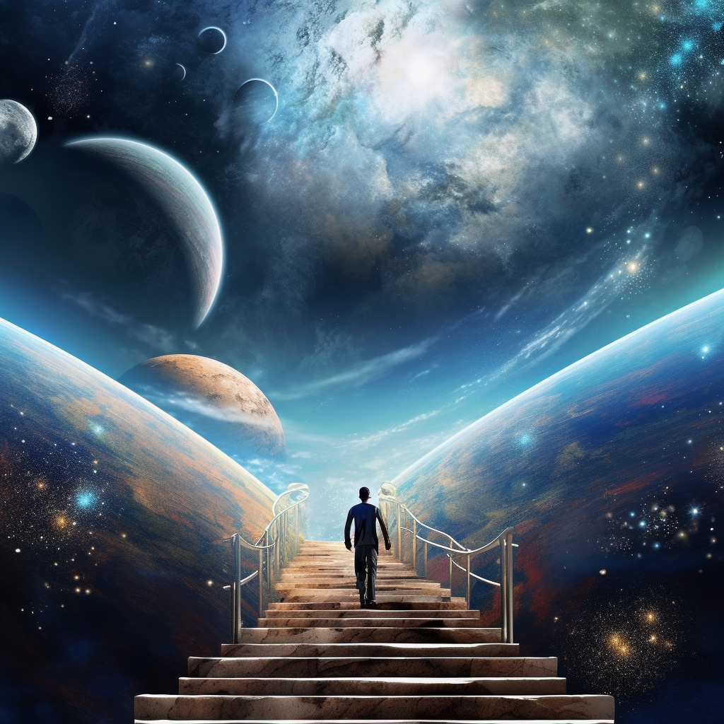 human climbing the stairs to the bright future of decentralized social media